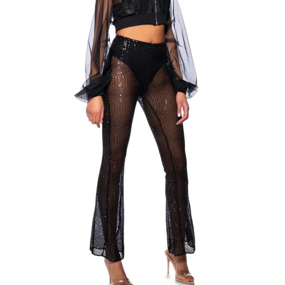 CATCHING EYES SEQUIN EMBELLISHED FLARE PANT - XL
